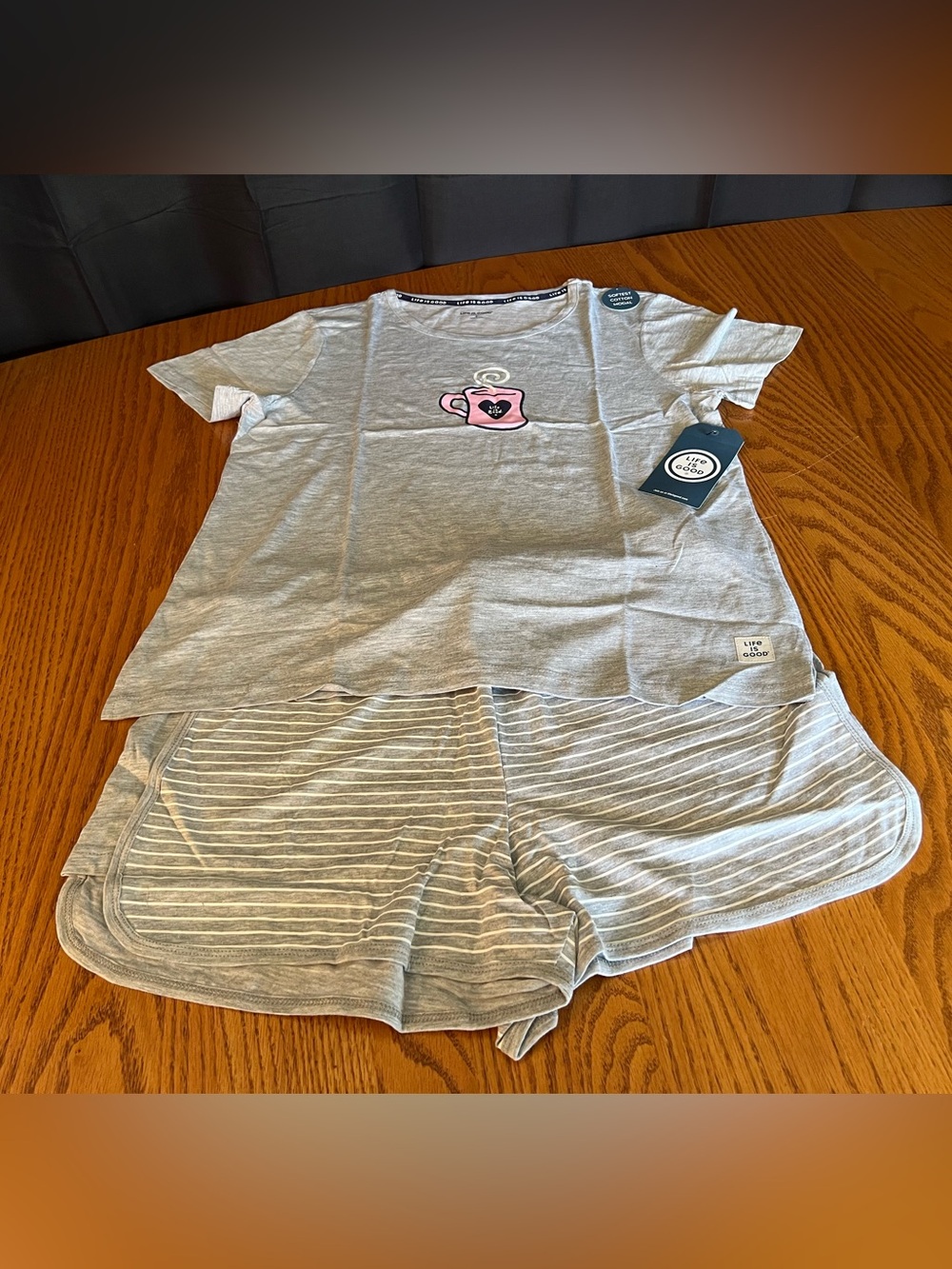 NWT LIFE IS GOOD 2pc Coffee Cup Top And Shorts Pajamas Set